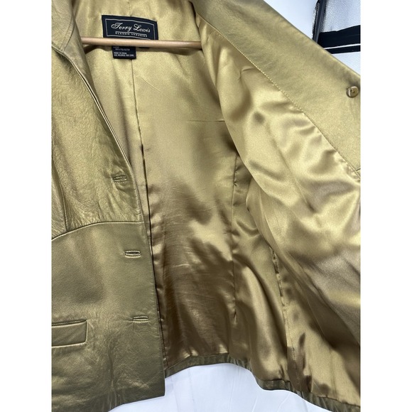 Terry Lewis Classic Luxuries Gold Shimmer Genuine Leather Jacket Large - Picture 5 of 9